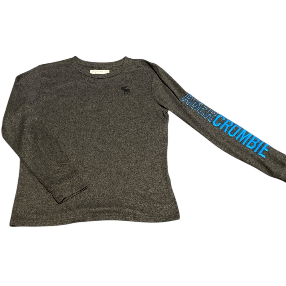 Abercrombie & Fitch Gray Long Sleeve Tee with Blue Sleeve Graphic